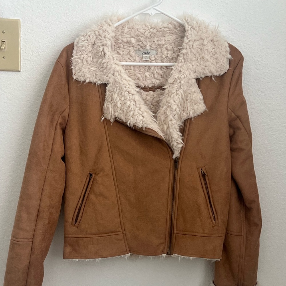 Forever 21 Tan and Cream Teddy Jacket with Sherpa Trim